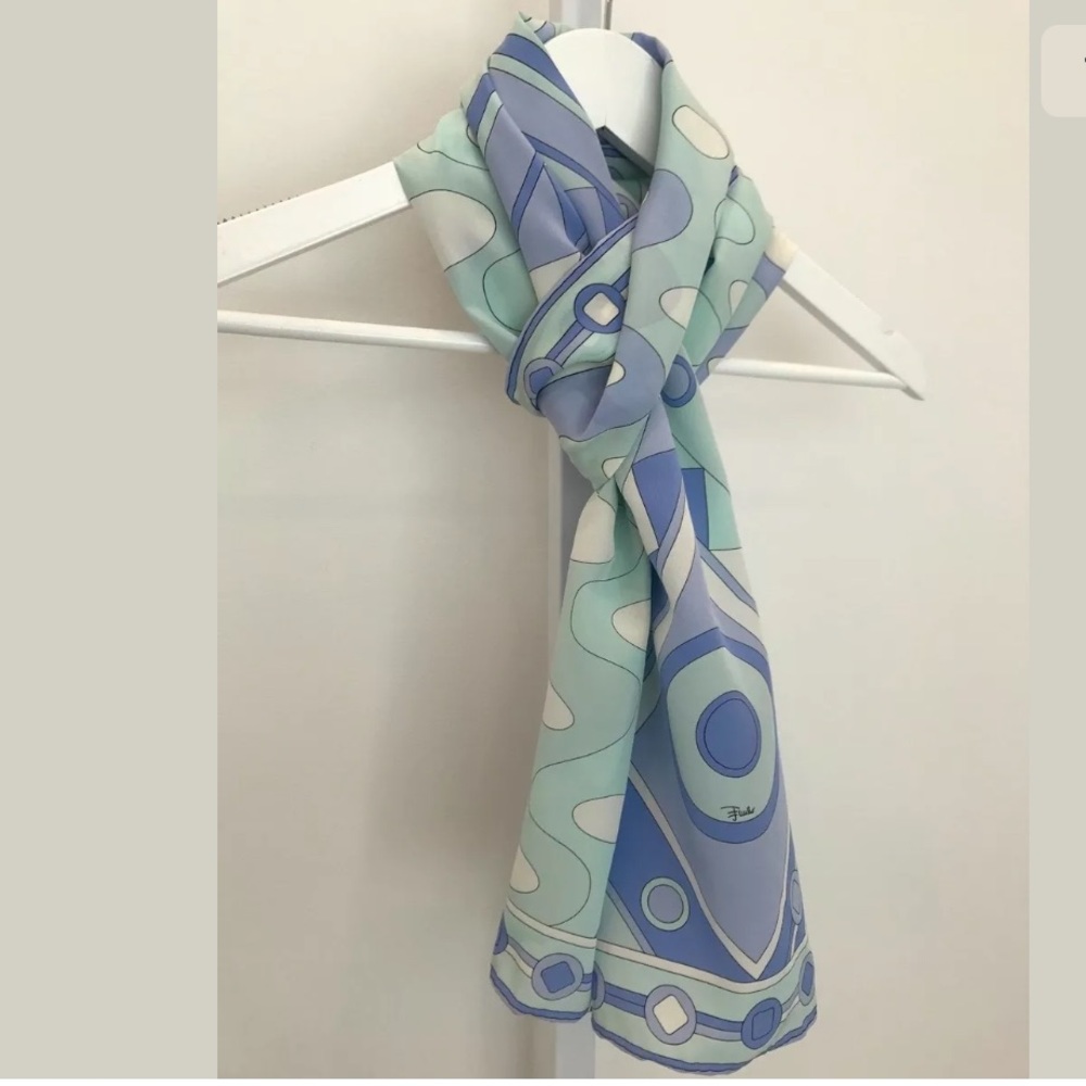 EMILIO PUCCI BLUE LAVENDER SILK OBLONG SCARF NWOTS! - Picture 9 of 14